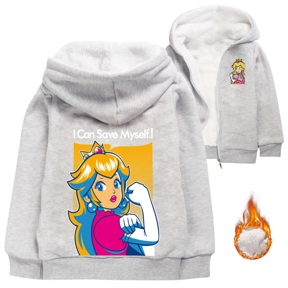 Super Mario Princess Peach Sherpa Lined Hoodie Fleece Sweatshirt Full Zip Hooded Jacket for Kids