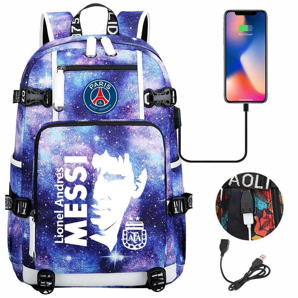 Barcelona Football Lionel USB Charging Backpack School Notebook Travel Bags