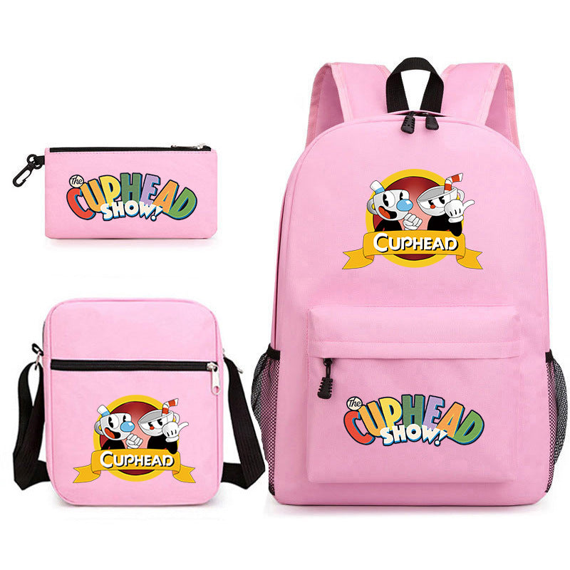 Cuphead Printed Schoolbag Backpack Shoulder Bag Pencil Bag 3pcs set for Kids Students