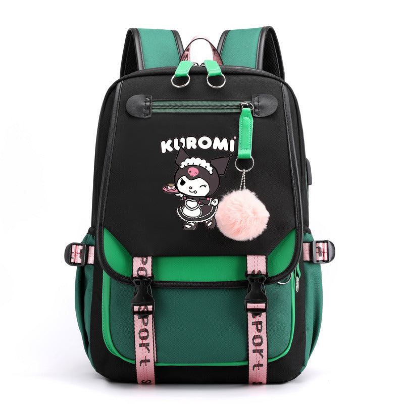 Kuromi Waterproof Backpack School Notebook Travel Bags USB Charging