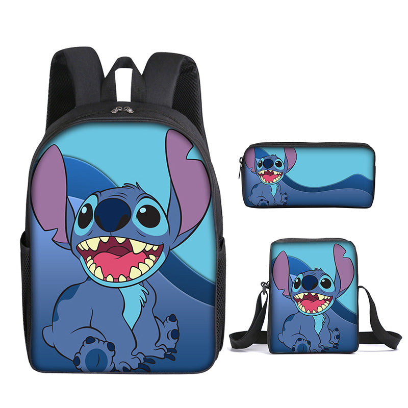 Stitch Full Printed Backpack Schoolbag Travel Notebook Bag Lunch Bag Pencil Bag for Kids Students 3PCS