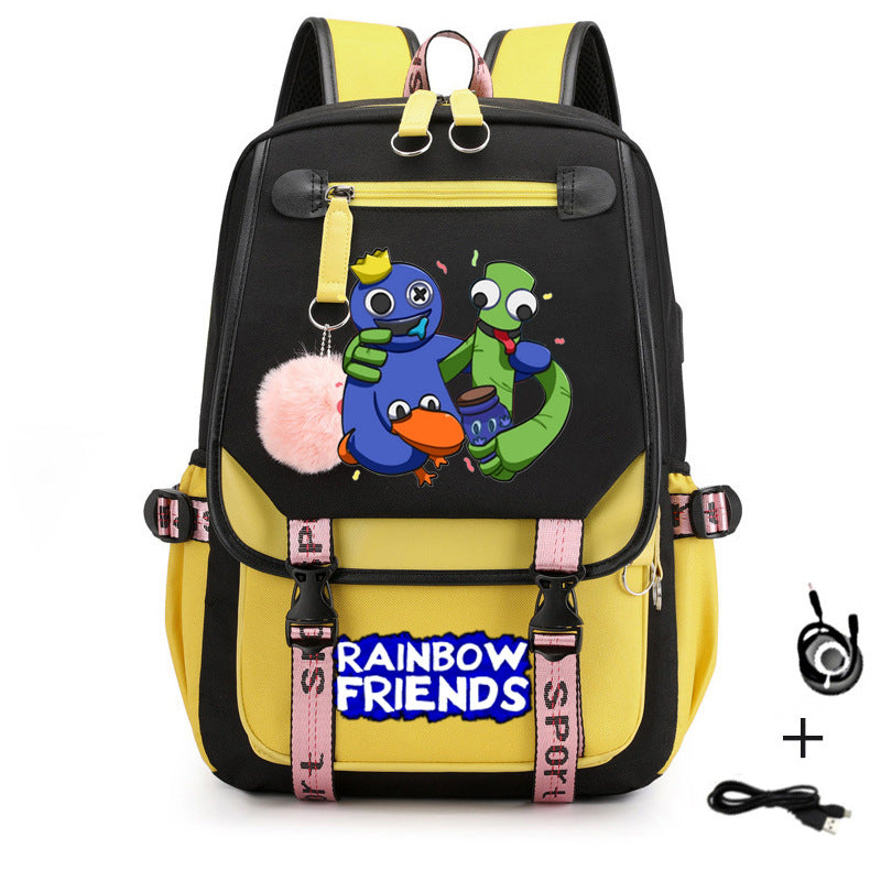 Rainbow Friends Waterproof Backpack School Notebook Travel Bags USB Charging