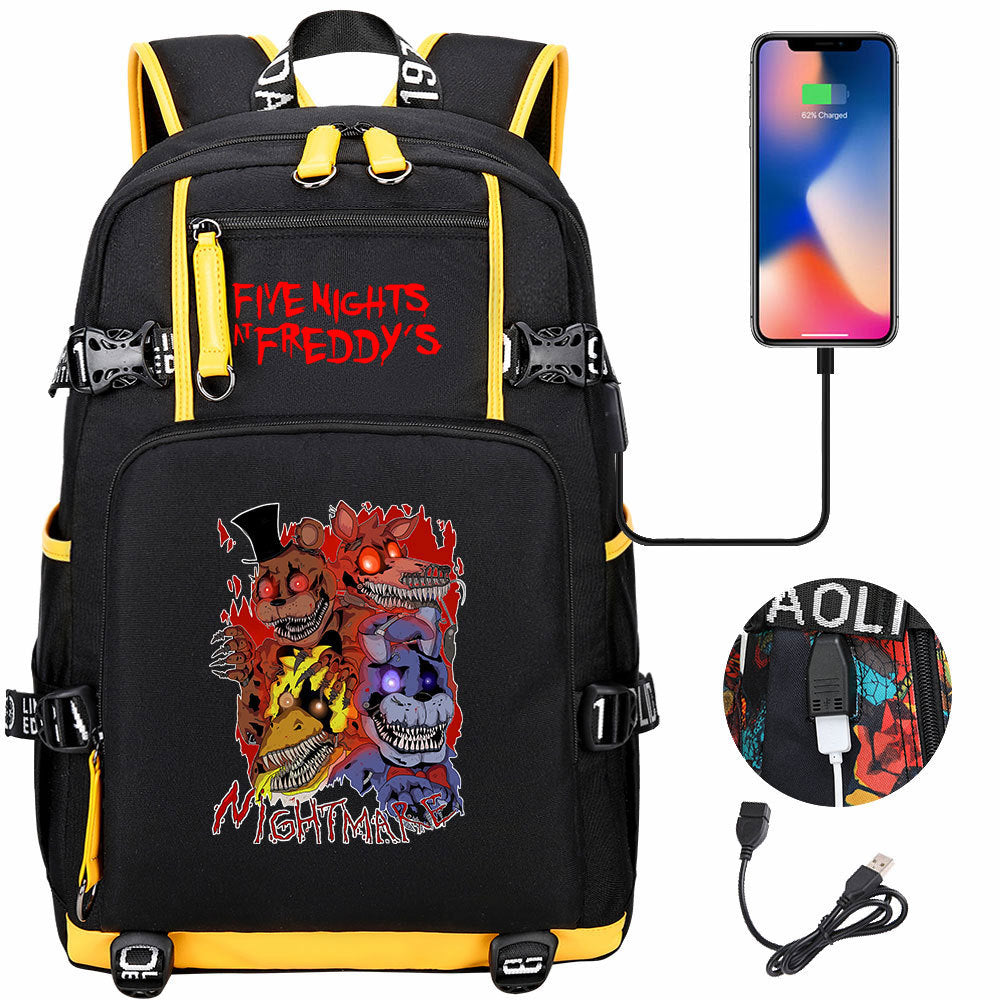 Five Nights At Freddys USB Charging Backpack School Notebook Travel Bags