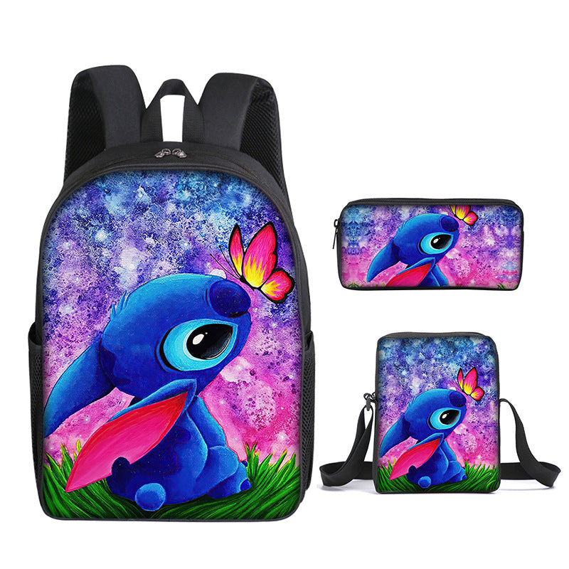 Stitch Full Printed Backpack Schoolbag Travel Notebook Bag Lunch Bag Pencil Bag for Kids Students 3PCS