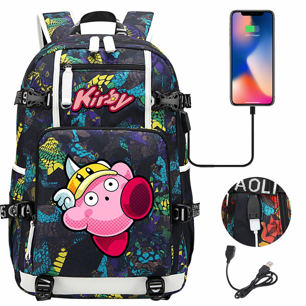 Kirby USB Charging Backpack School Notebook Travel Bags