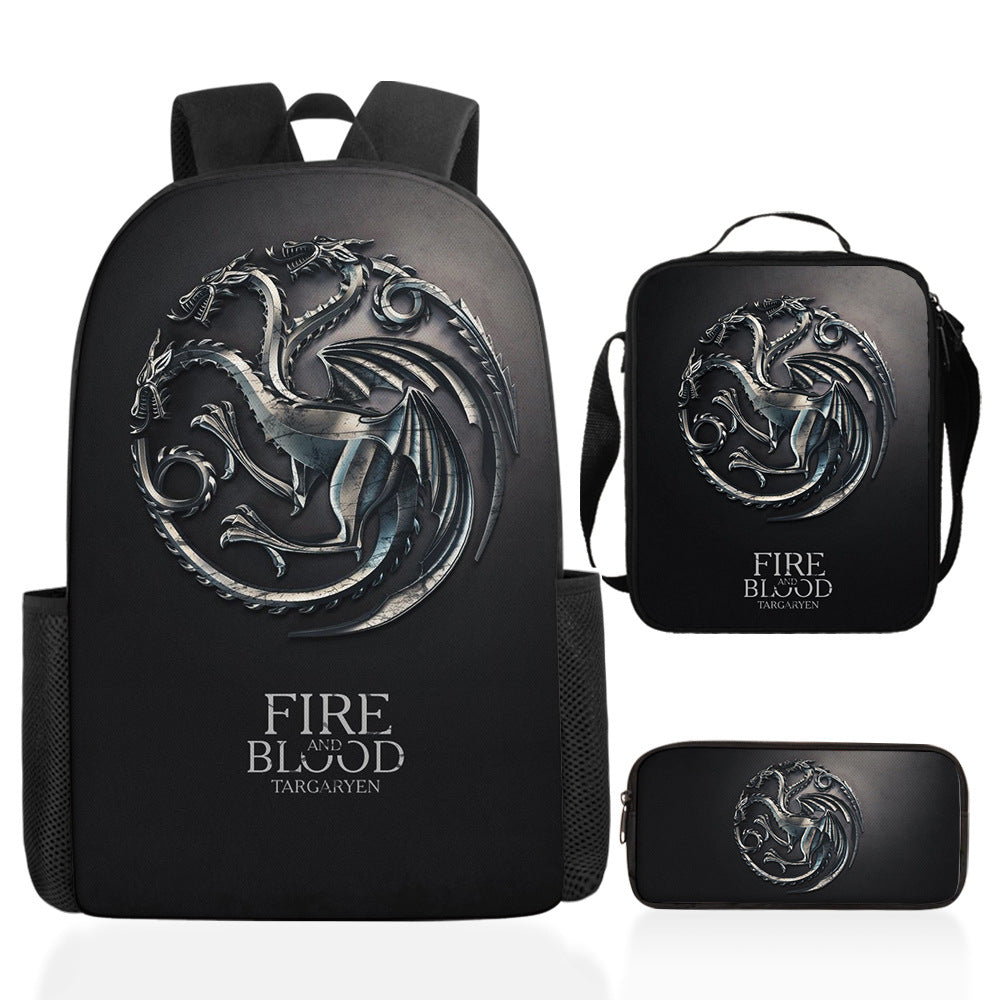 Game of Thrones Full Printed Backpack Schoolbag Travel Notebook Bag Lunch Bag Pencil Bag for Kids Students 3PCS