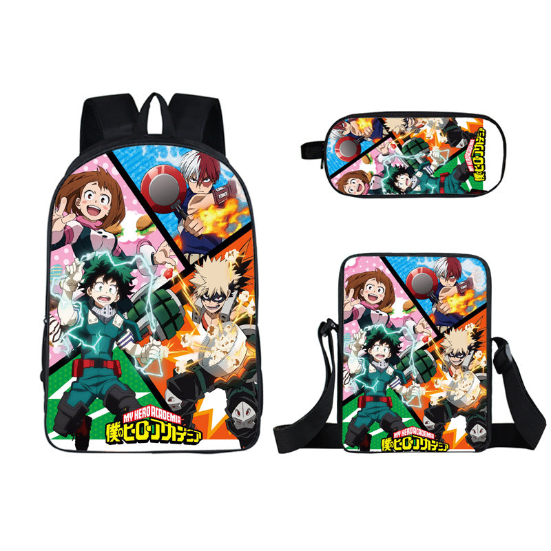 My Hero Academia Full Printed Backpack Schoolbag Travel Notebook Bag Lunch Bag Pencil Bag for Kids Students 3PCS