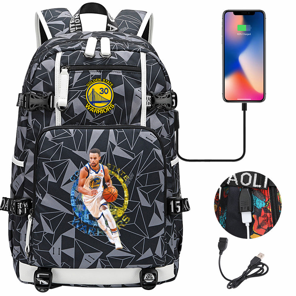 Golden State Basketball Curry Warrior USB Charging Backpack School Notebook Travel Bags