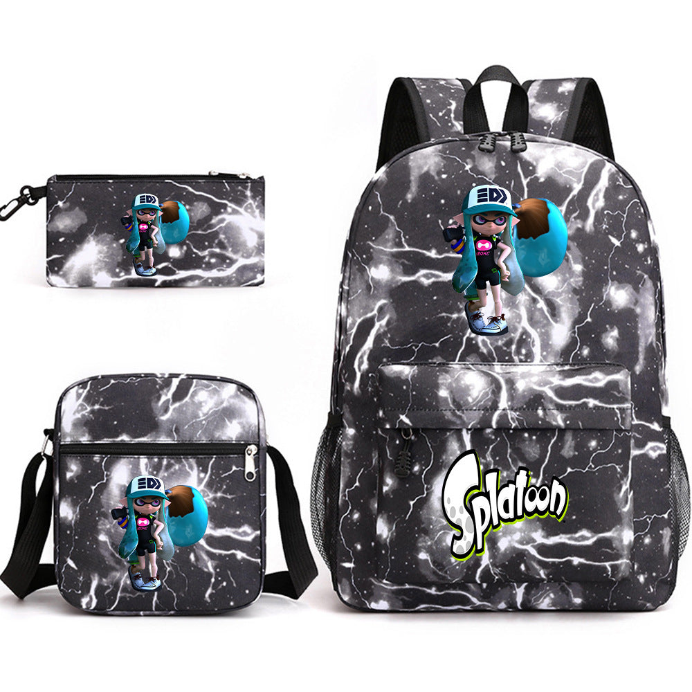 Splatoon Printed Schoolbag Backpack Shoulder Bag Pencil Bag 3pcs set for Kids Students