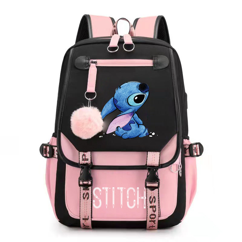 Lilo Stitch Waterproof Backpack School Notebook Travel Bags USB Charging