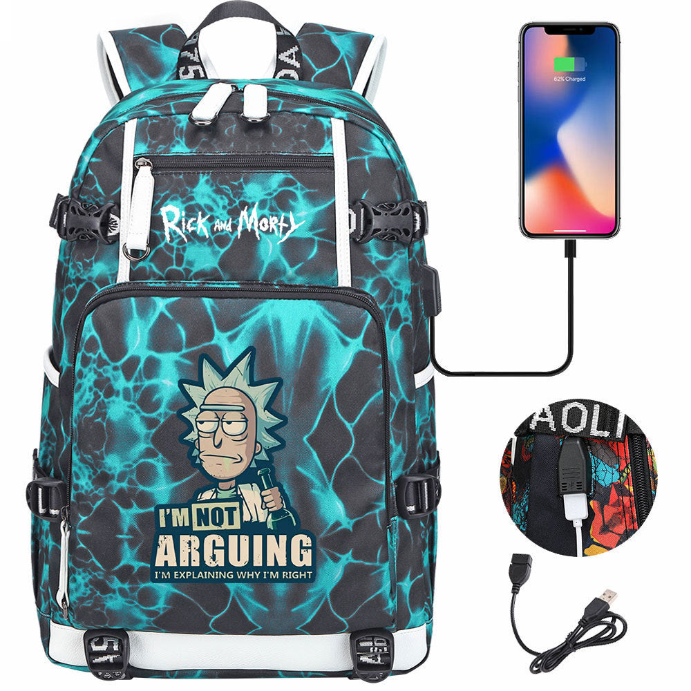 Rick And Morty USB Charging Backpack School Notebook Travel Bags