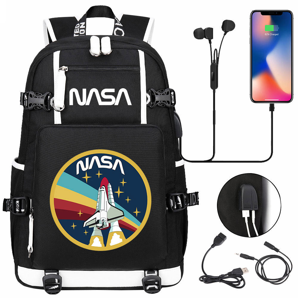 Nasa Space USB Charging Backpack School Notebook Travel Bags