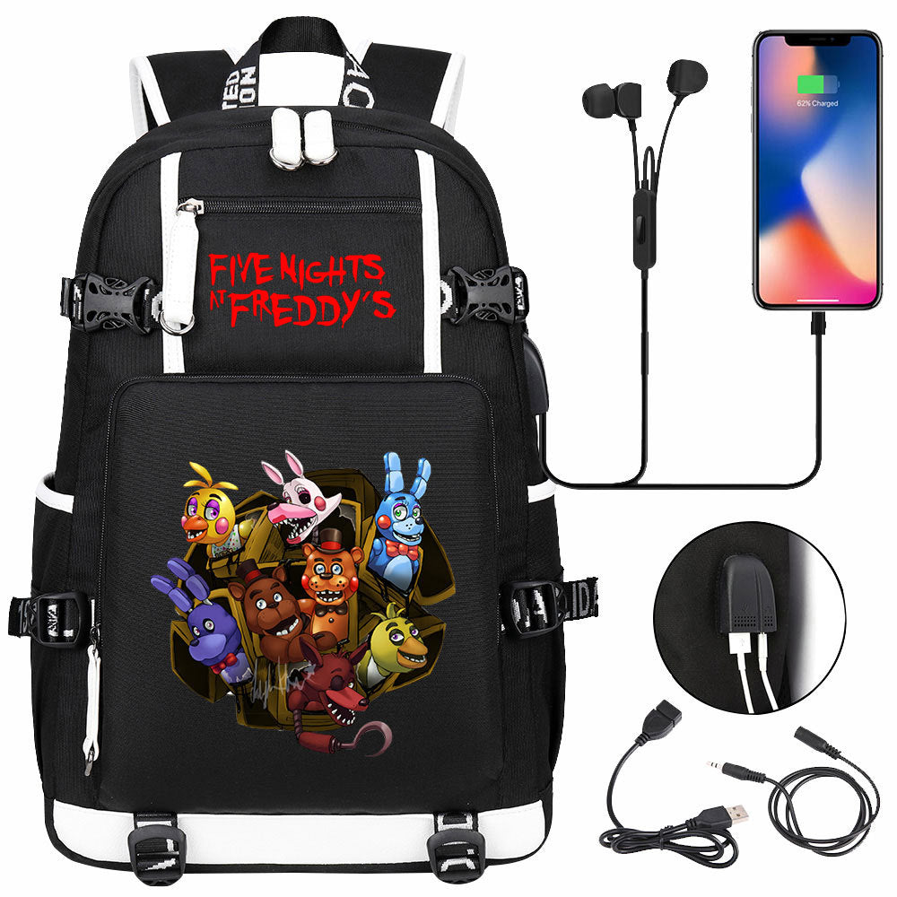 Five Nights At Freddys USB Charging Backpack School Notebook Travel Bags