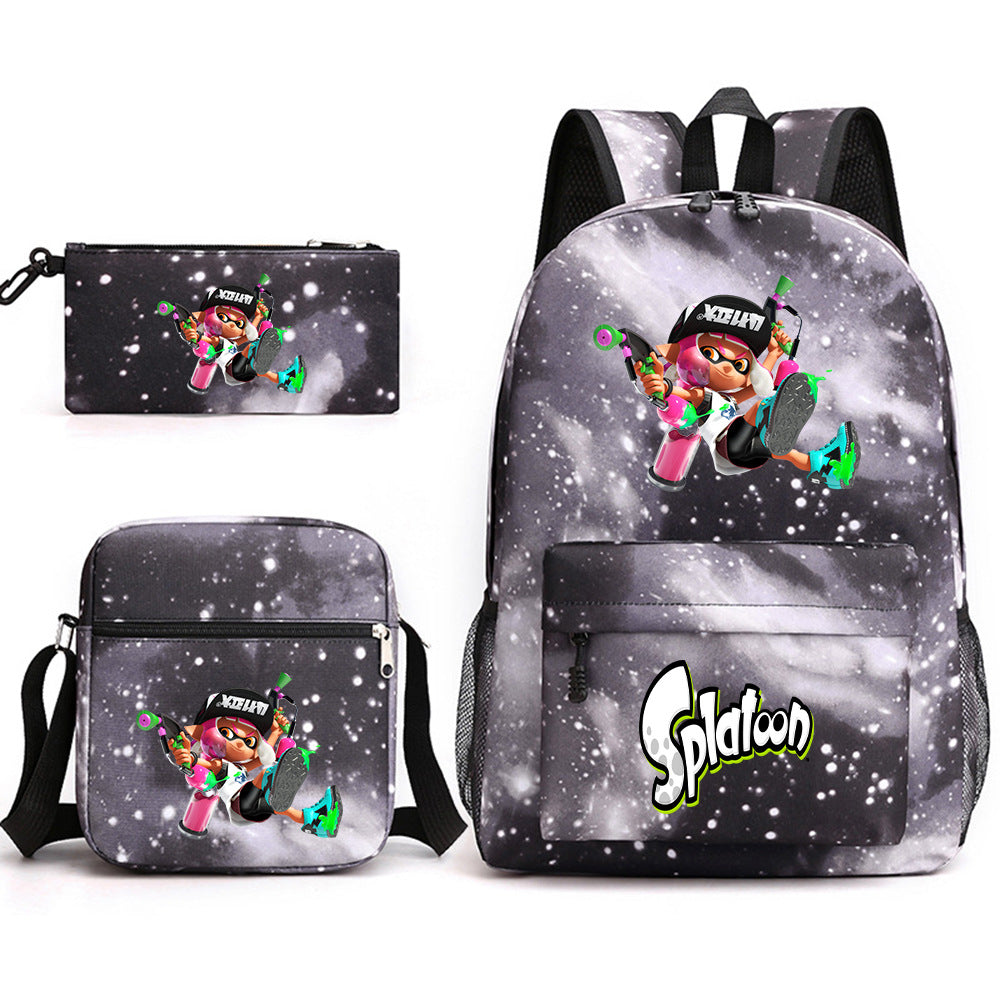 Splatoon Printed Schoolbag Backpack Shoulder Bag Pencil Bag 3pcs set for Kids Students