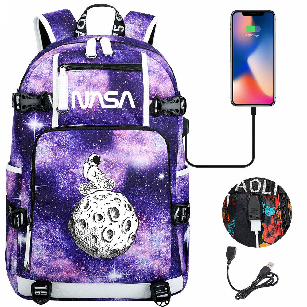 Nasa Space USB Charging Backpack School Notebook Travel Bags