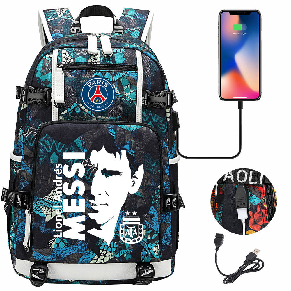 Barcelona Football Lionel USB Charging Backpack School Notebook Travel Bags