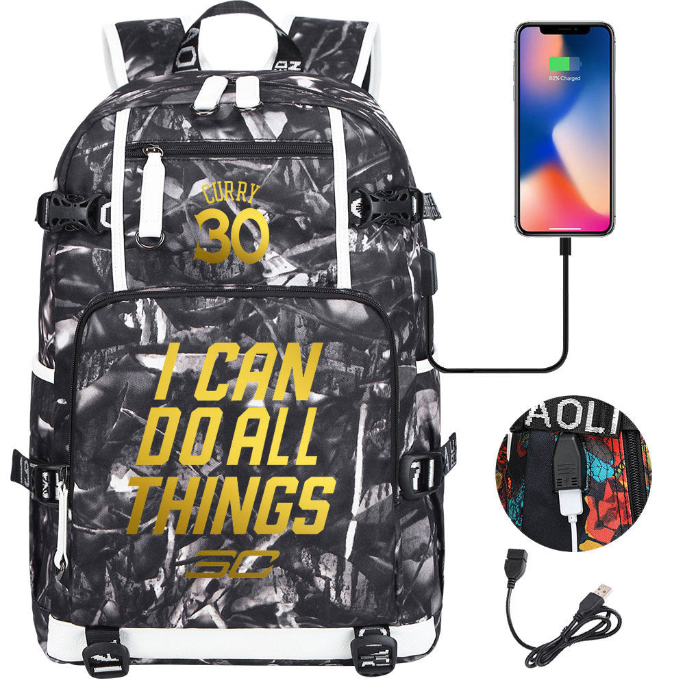 Golden State Basketball Curry Warrior USB Charging Backpack School Notebook Travel Bags