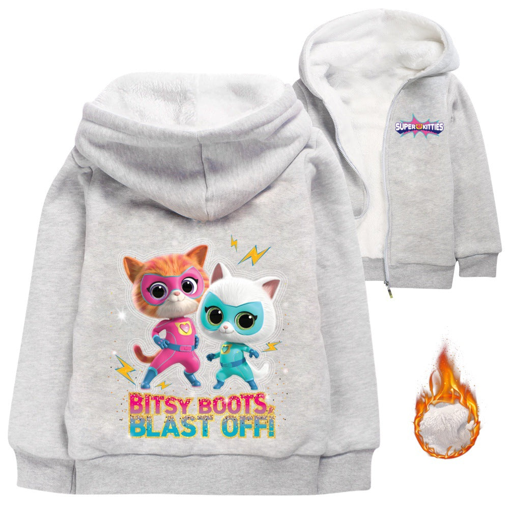 Super Kitties Sherpa Lined Hoodie Fleece Sweatshirt Full Zip Hooded Jacket for Kids