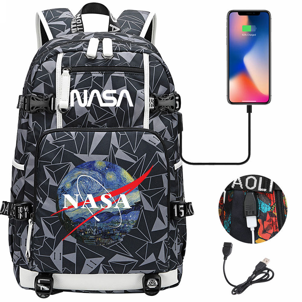 Nasa Space USB Charging Backpack School Notebook Travel Bags