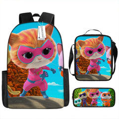 Super Kitties Full Printed Backpack Schoolbag Travel Notebook Bag Lunch Bag Pencil Bag for Kids Students 3PCS