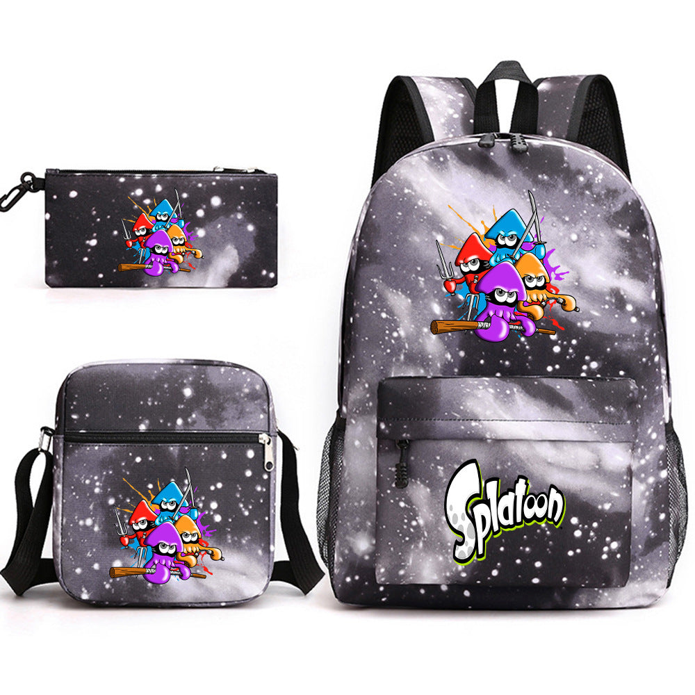 Splatoon Printed Schoolbag Backpack Shoulder Bag Pencil Bag 3pcs set for Kids Students