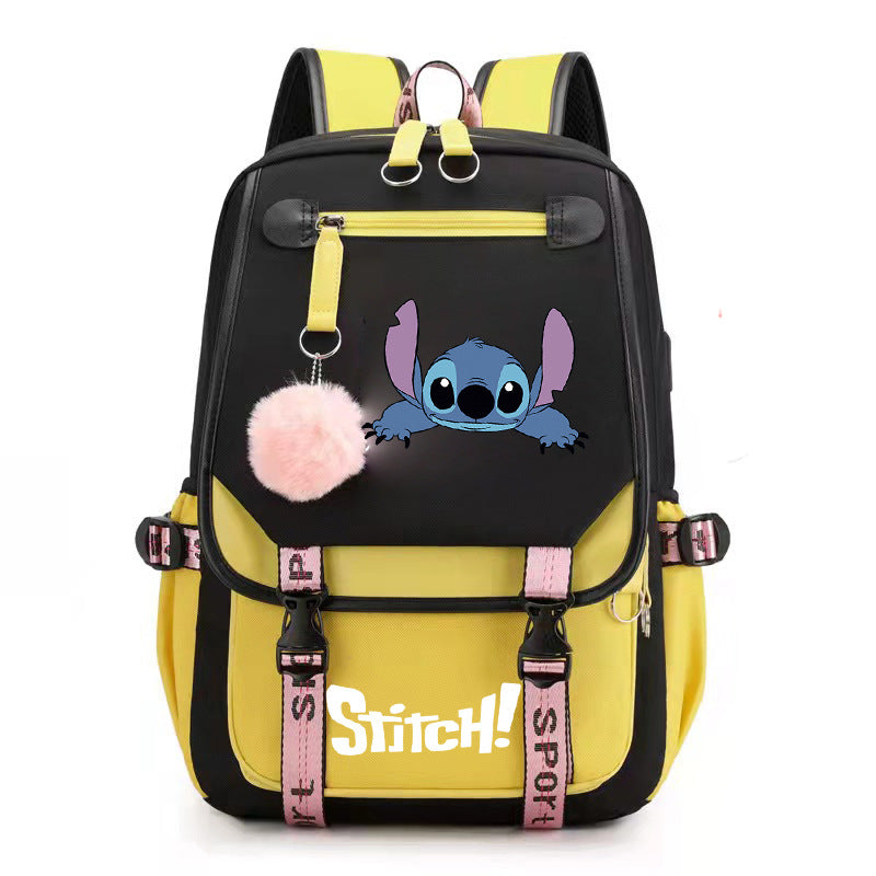 Lilo Stitch Waterproof Backpack School Notebook Travel Bags USB Charging