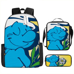 The Smurfs Full Printed Backpack Schoolbag Travel Notebook Bag Lunch Bag Pencil Bag for Kids Students 3PCS
