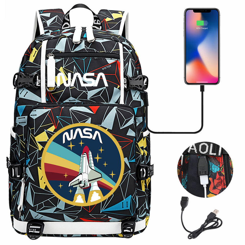 Nasa Space USB Charging Backpack School Notebook Travel Bags