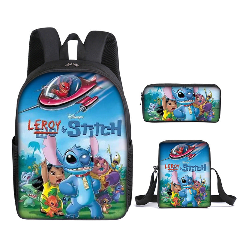 Stitch Full Printed Backpack Schoolbag Travel Notebook Bag Lunch Bag Pencil Bag for Kids Students 3PCS