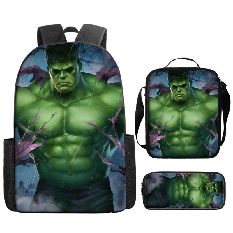 Hulk Superhero Full Printed Backpack Schoolbag Travel Notebook Bag Lunch Bag Pencil Bag for Kids Students 3PCS