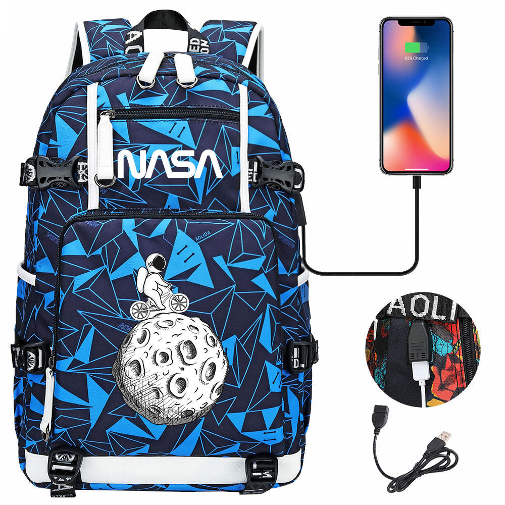 Nasa Space USB Charging Backpack School Notebook Travel Bags