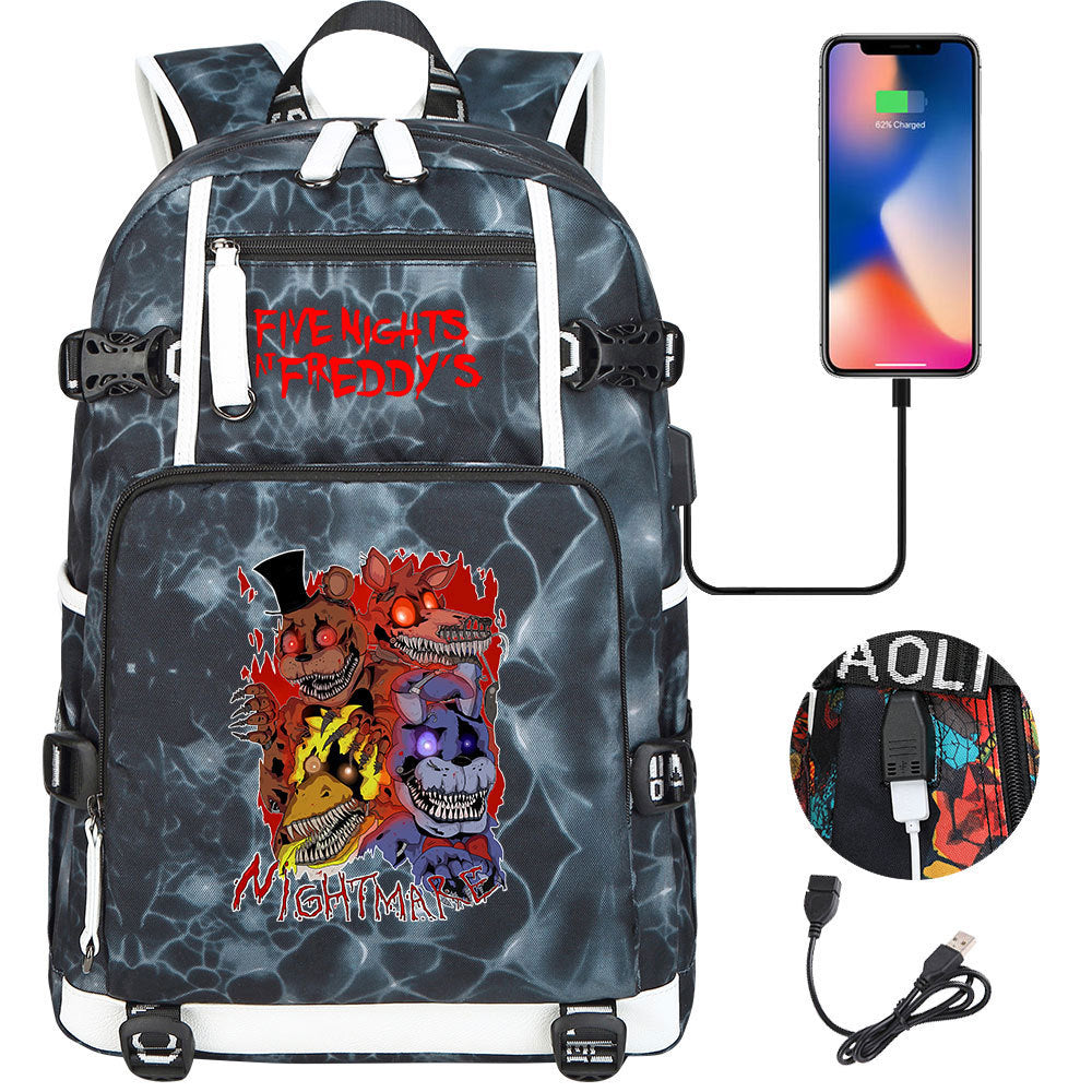 Five Nights At Freddys USB Charging Backpack School Notebook Travel Bags