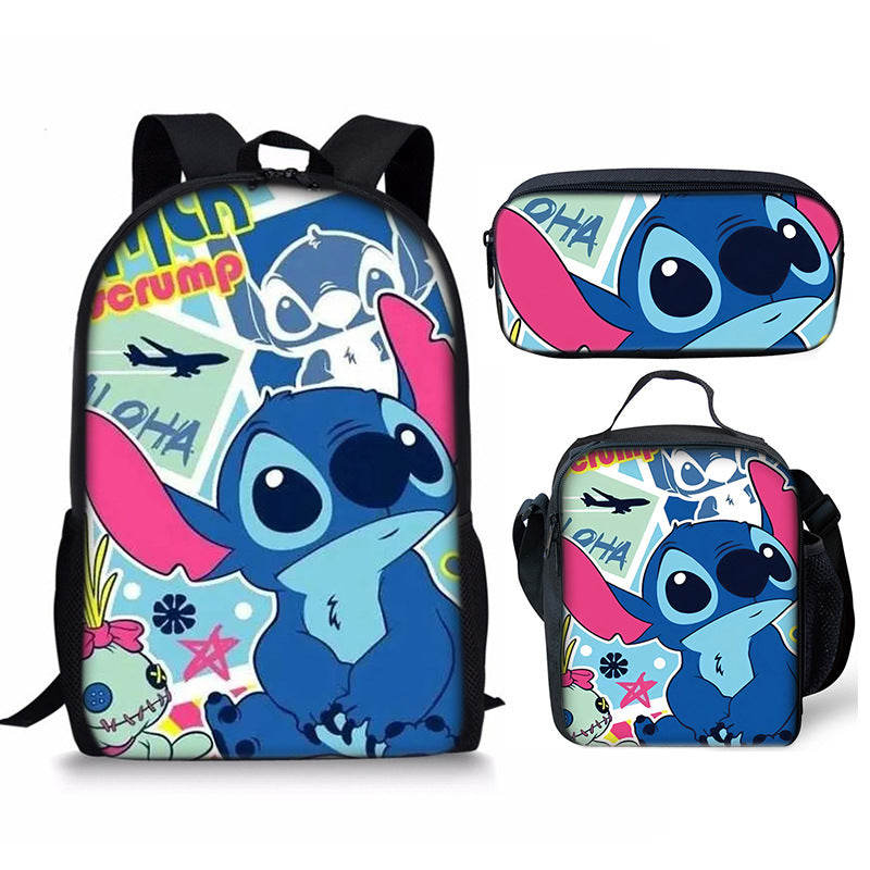 Lilo Stitch Full Printed Backpack Schoolbag Travel Notebook Bag Lunch Bag Pencil Bag for Kids Students 3PCS