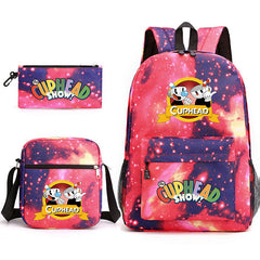 Cuphead Printed Schoolbag Backpack Shoulder Bag Pencil Bag 3pcs set for Kids Students