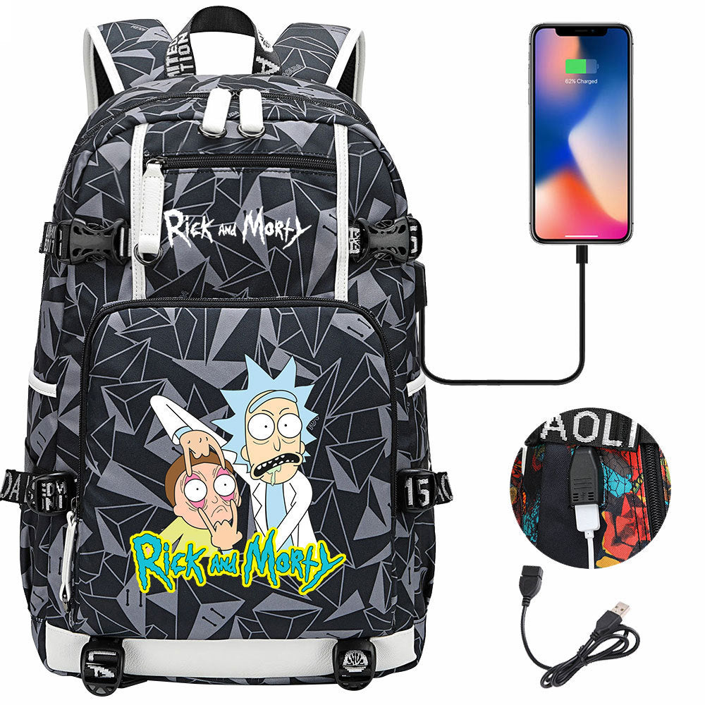 Rick And Morty USB Charging Backpack School Notebook Travel Bags