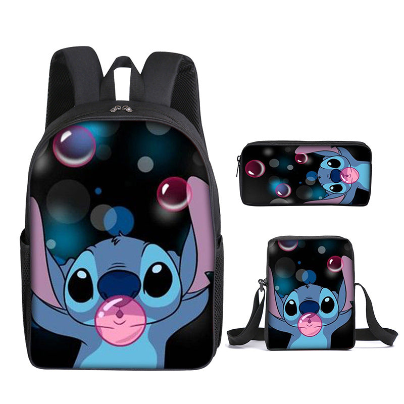 Stitch Full Printed Backpack Schoolbag Travel Notebook Bag Lunch Bag Pencil Bag for Kids Students 3PCS