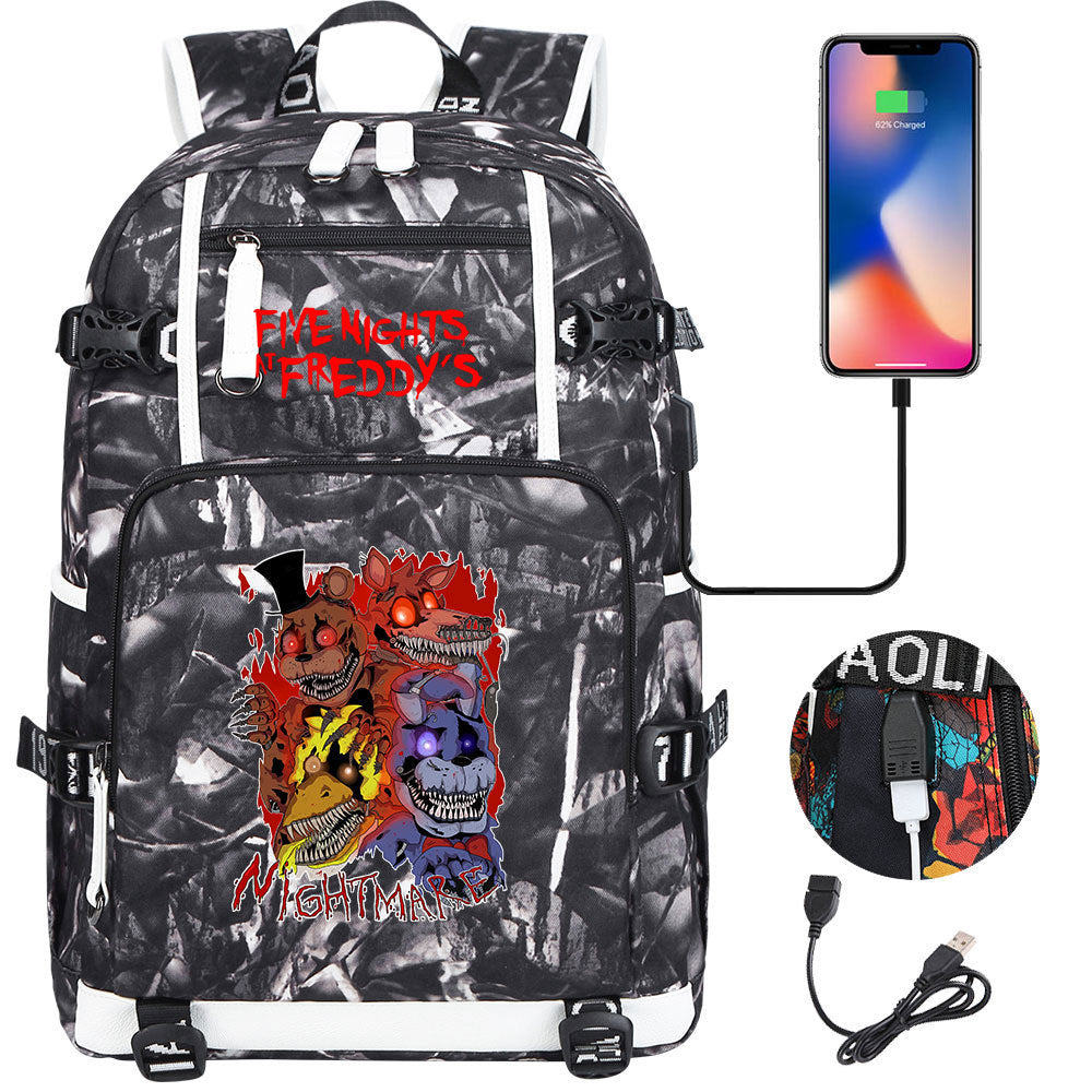 Five Nights At Freddys USB Charging Backpack School Notebook Travel Bags