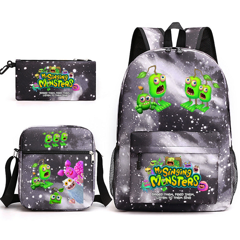 My Sing Monsters Printed Schoolbag Backpack Shoulder Bag Pencil Bag 3pcs set for Kids Students