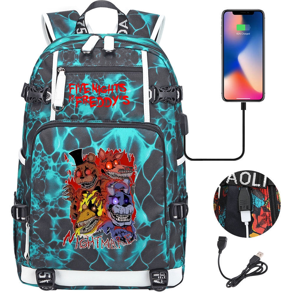 Five Nights At Freddys USB Charging Backpack School Notebook Travel Bags