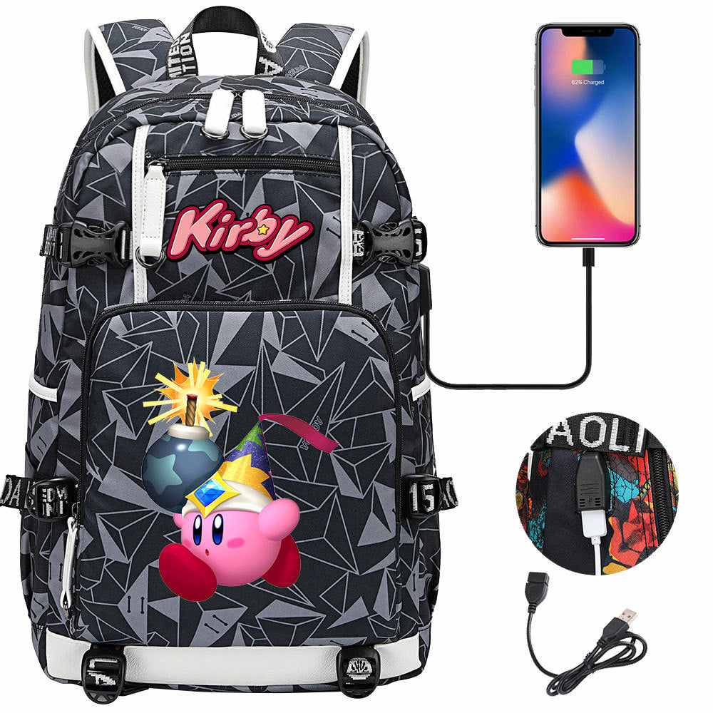 Kirby USB Charging Backpack School Notebook Travel Bags