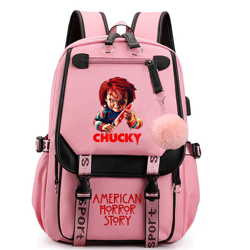 Childs play Chucky Back Waterproof Backpack School Notebook Travel Bags USB Charging