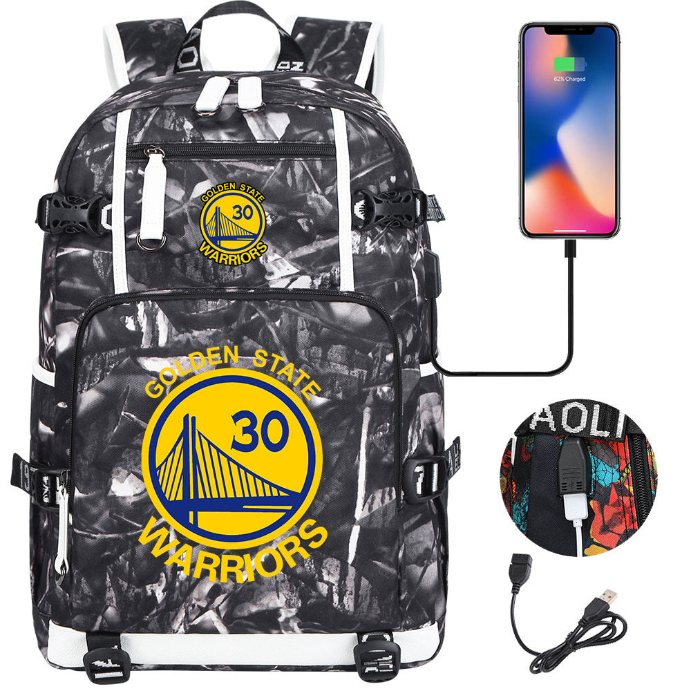 Golden State Basketball Curry Warrior USB Charging Backpack School Notebook Travel Bags