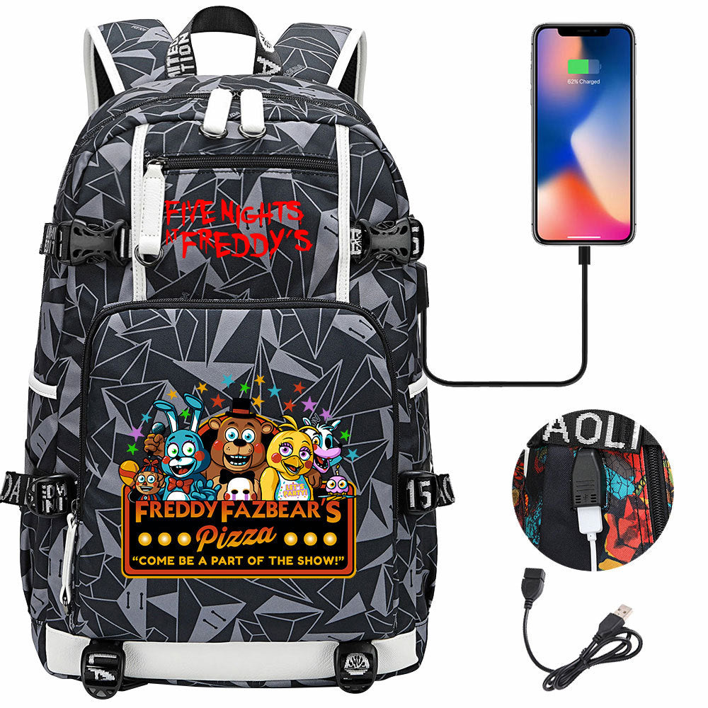 Five Nights At Freddys USB Charging Backpack School Notebook Travel Bags