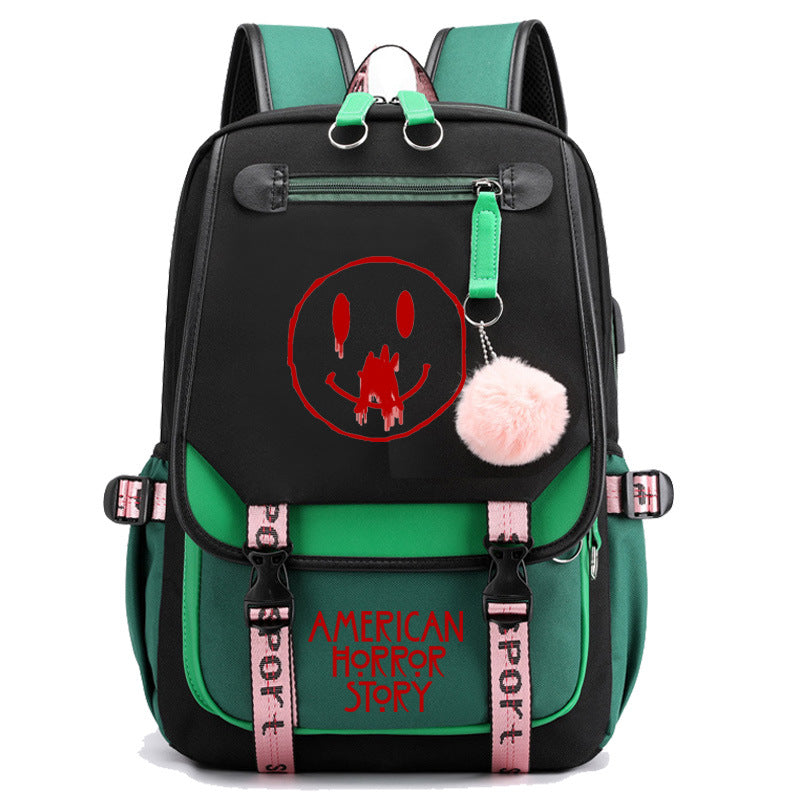 American Horror Movie Waterproof Backpack School Notebook Travel Bags USB Charging