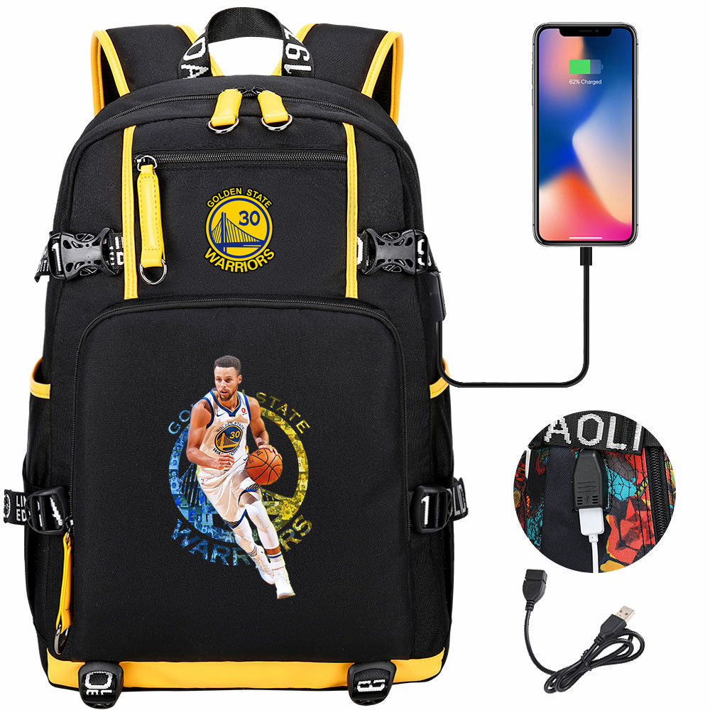 Golden State Basketball Curry Warrior USB Charging Backpack School Notebook Travel Bags