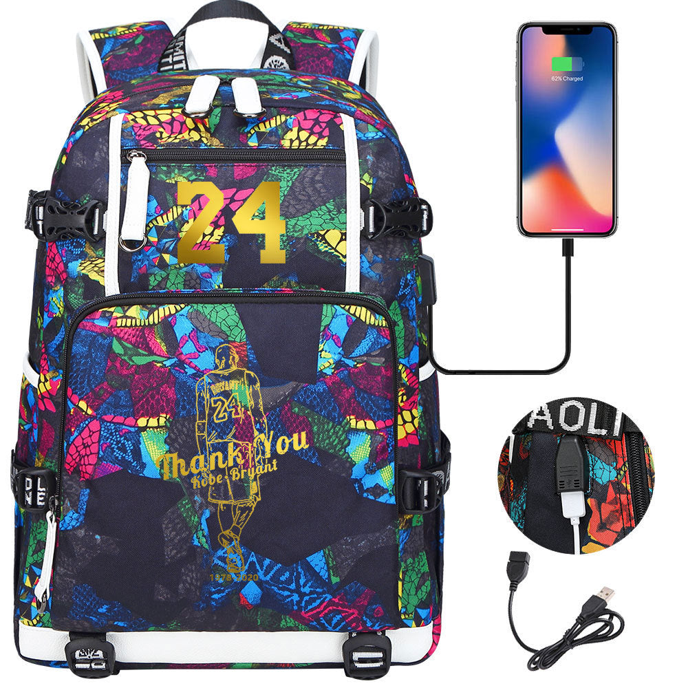 Kobe Basketball Black Mamba  USB Charging Backpack School Notebook Travel Bags