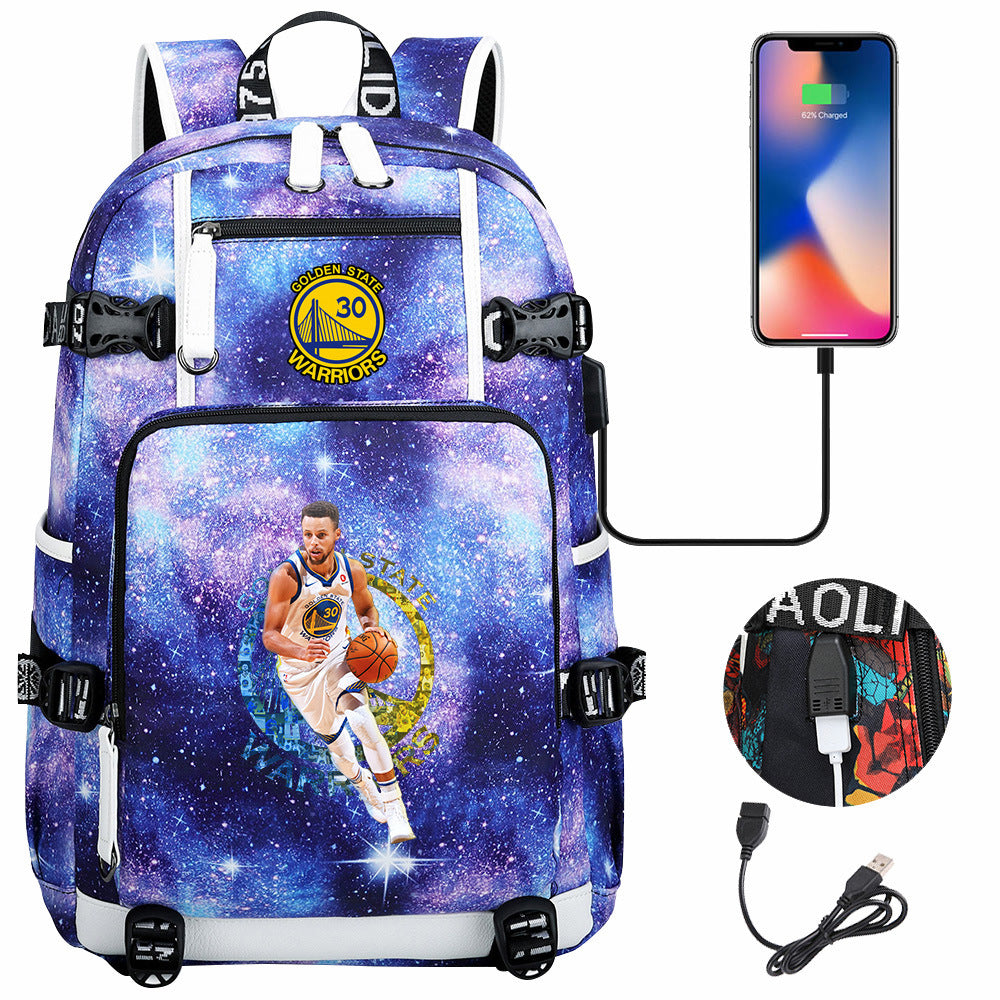 Golden State Basketball Curry Warrior USB Charging Backpack School Notebook Travel Bags