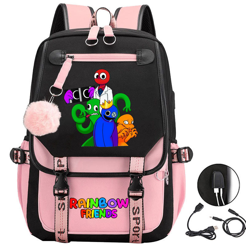 Rainbow Friends Waterproof Backpack School Notebook Travel Bags USB Charging