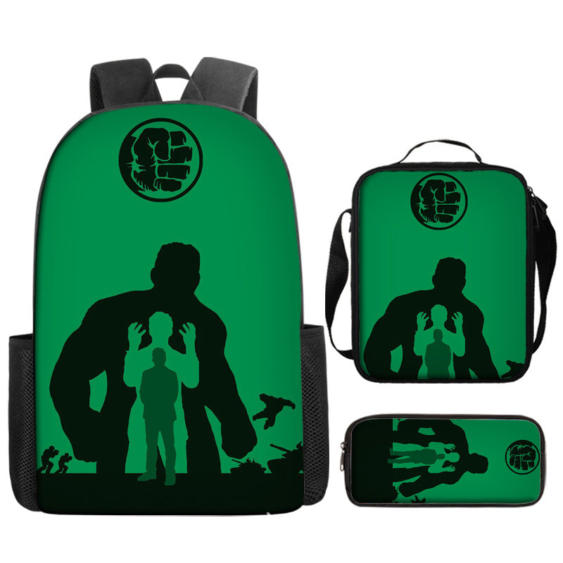 Hulk Superhero Full Printed Backpack Schoolbag Travel Notebook Bag Lunch Bag Pencil Bag for Kids Students 3PCS