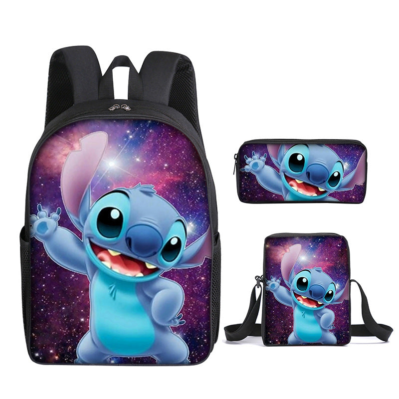 Stitch Full Printed Backpack Schoolbag Travel Notebook Bag Lunch Bag Pencil Bag for Kids Students 3PCS